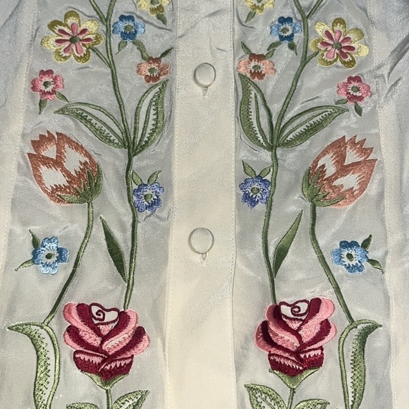 Diane Von Furstenberg Vintage Silk Embroidered Floral Blouse Button Front Medium - Picture 4 of 8